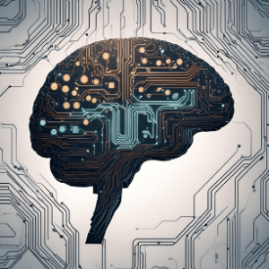 A depiction of a brain and circuit board meant to represent a search engine algorithm