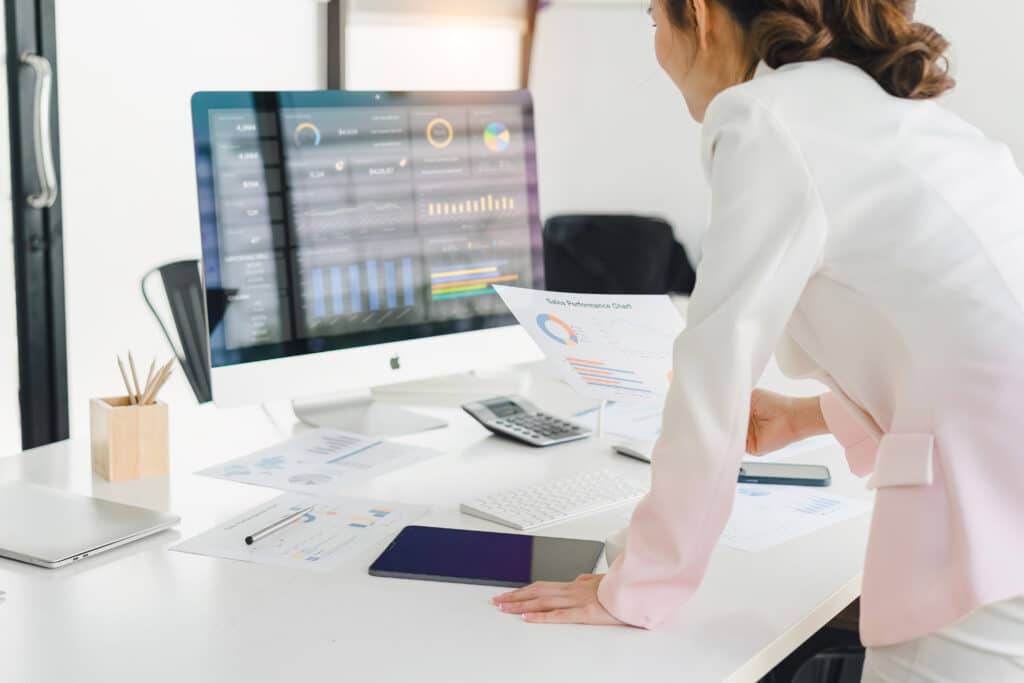 A person looking at data on a screen