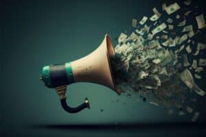 A megaphone spitting out money.