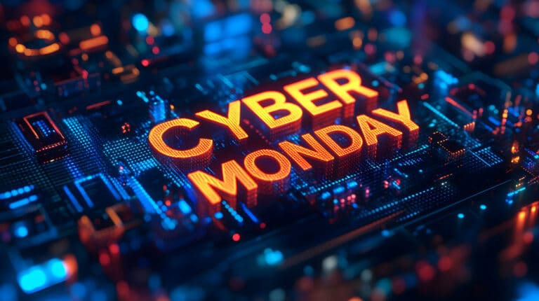 Cyber Monday in a circuit board looking font.