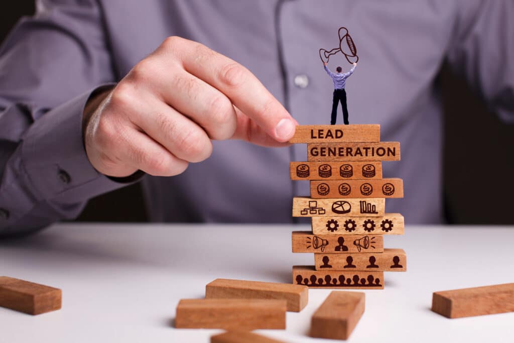 a stack of blocks depicting lead generation.